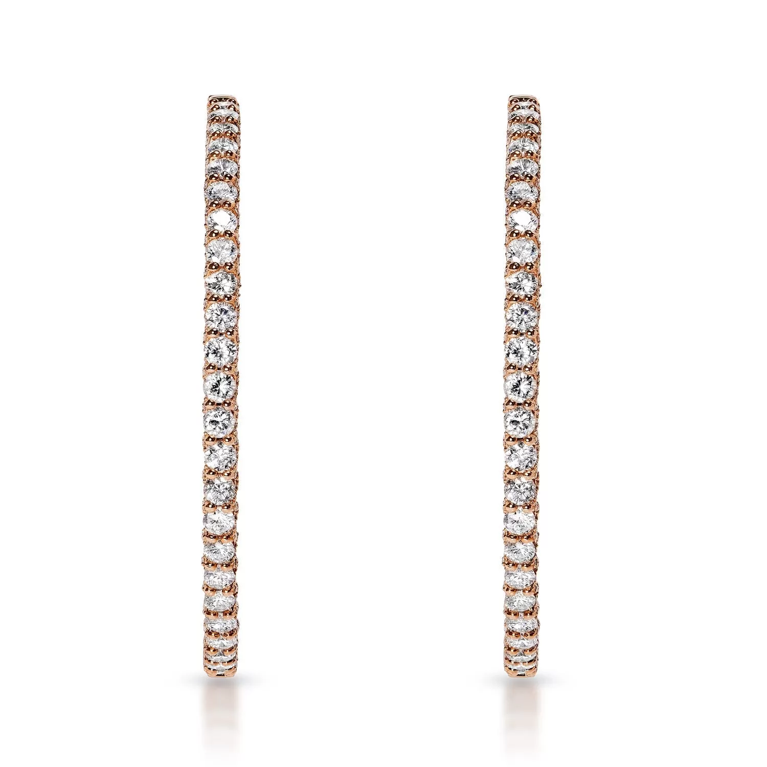 Keyla Encrusted wave 1.75 inch diameter 9 Carat Round Brilliant Diamond Hoop Earrings in 14k Rose Gold