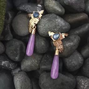 Kyanite with Banana Leaf Stud with Purple Jade Twinset Earrings