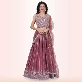 Lehenga Choli With White Sequin - Cannon Pink