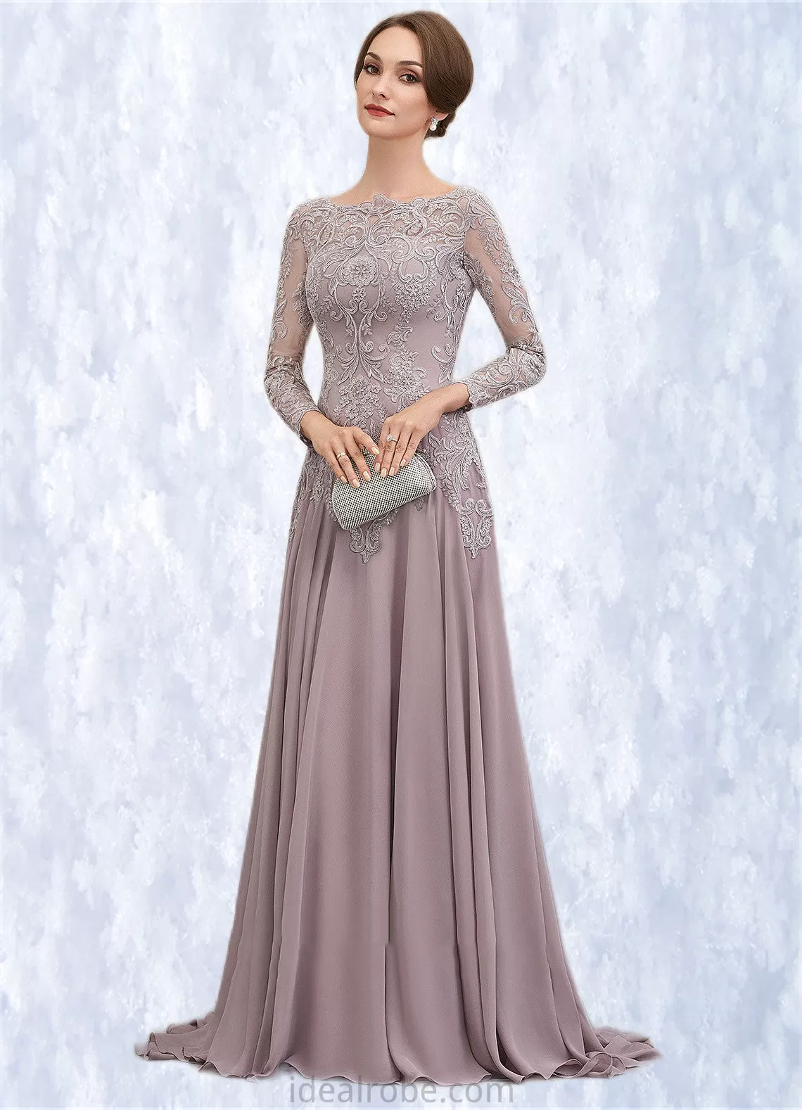 Lexi A-Line Scoop Neck Sweep Train Chiffon Lace Mother of the Bride Dress With Sequins STK126P0014819