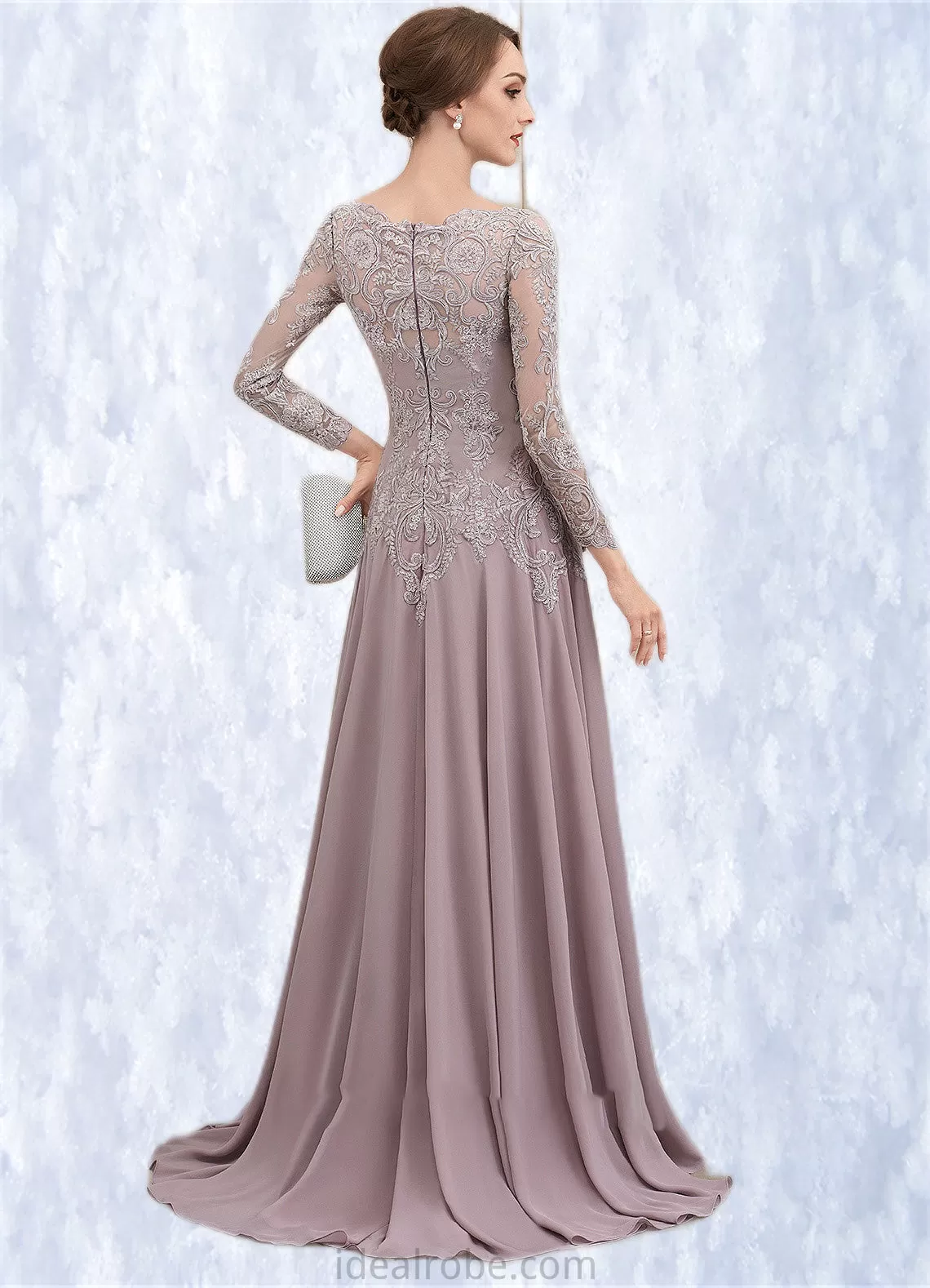 Lexi A-Line Scoop Neck Sweep Train Chiffon Lace Mother of the Bride Dress With Sequins STK126P0014819