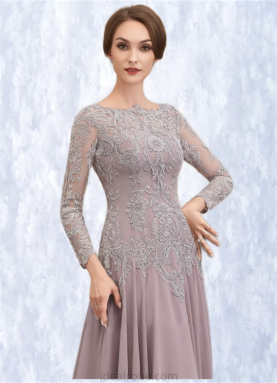 Lexi A-Line Scoop Neck Sweep Train Chiffon Lace Mother of the Bride Dress With Sequins STK126P0014819