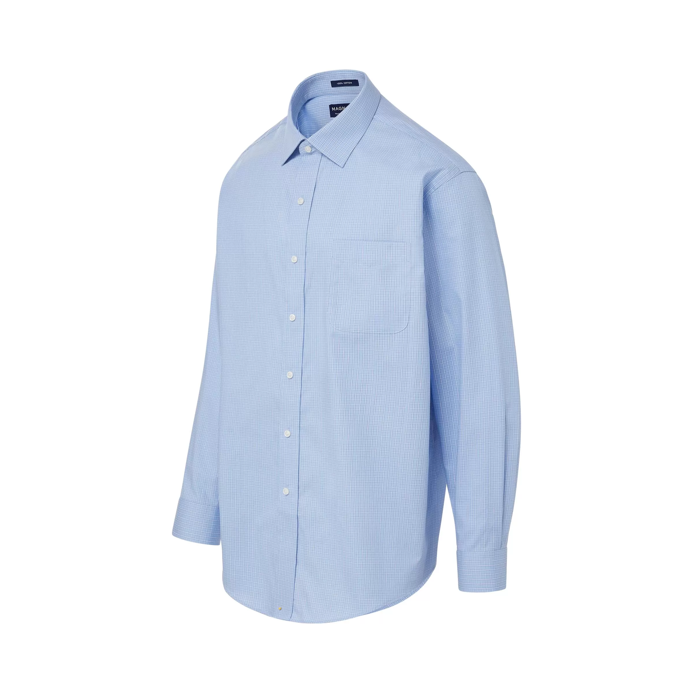 Long Sleeve Blue and White ‘Ryan’ Dress Shirt with Magnetic Closures