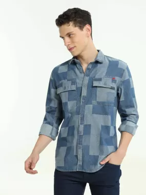 LS Denim multi blocked check shirt