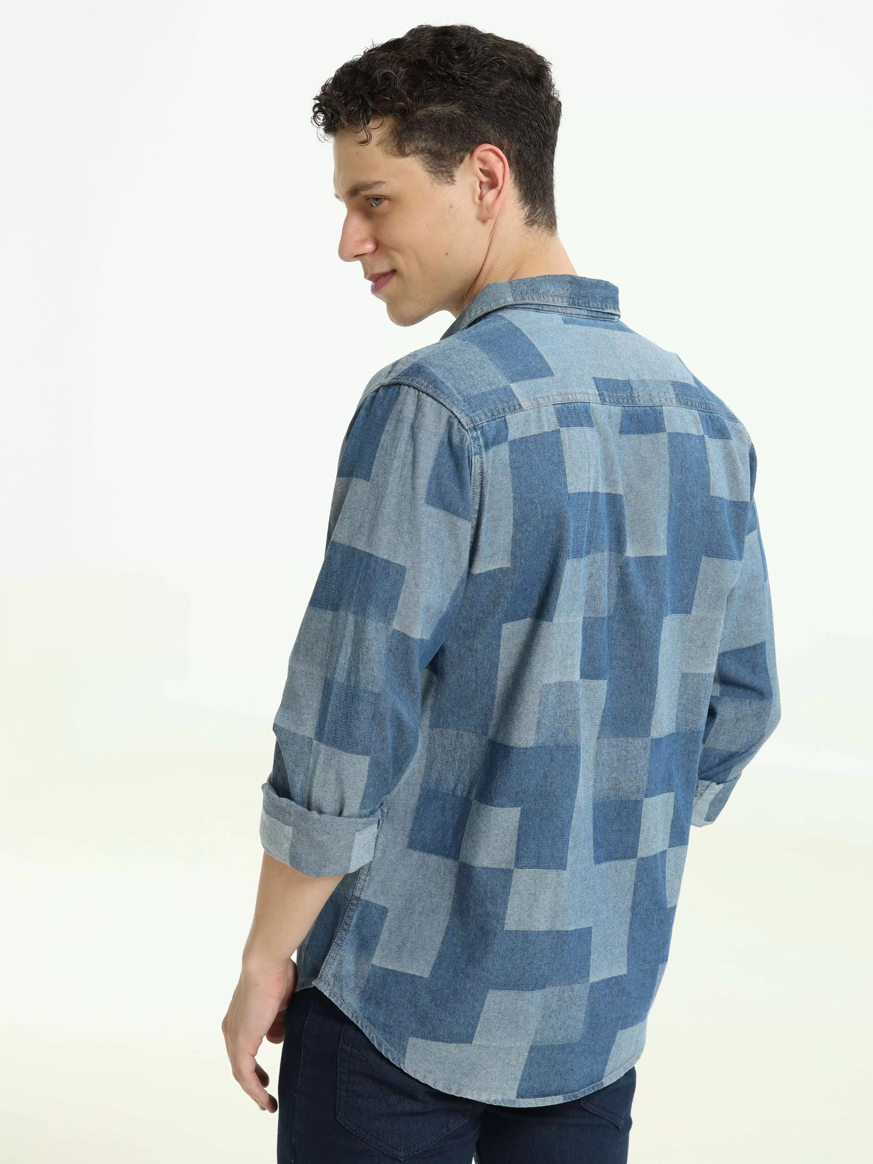 LS Denim multi blocked check shirt