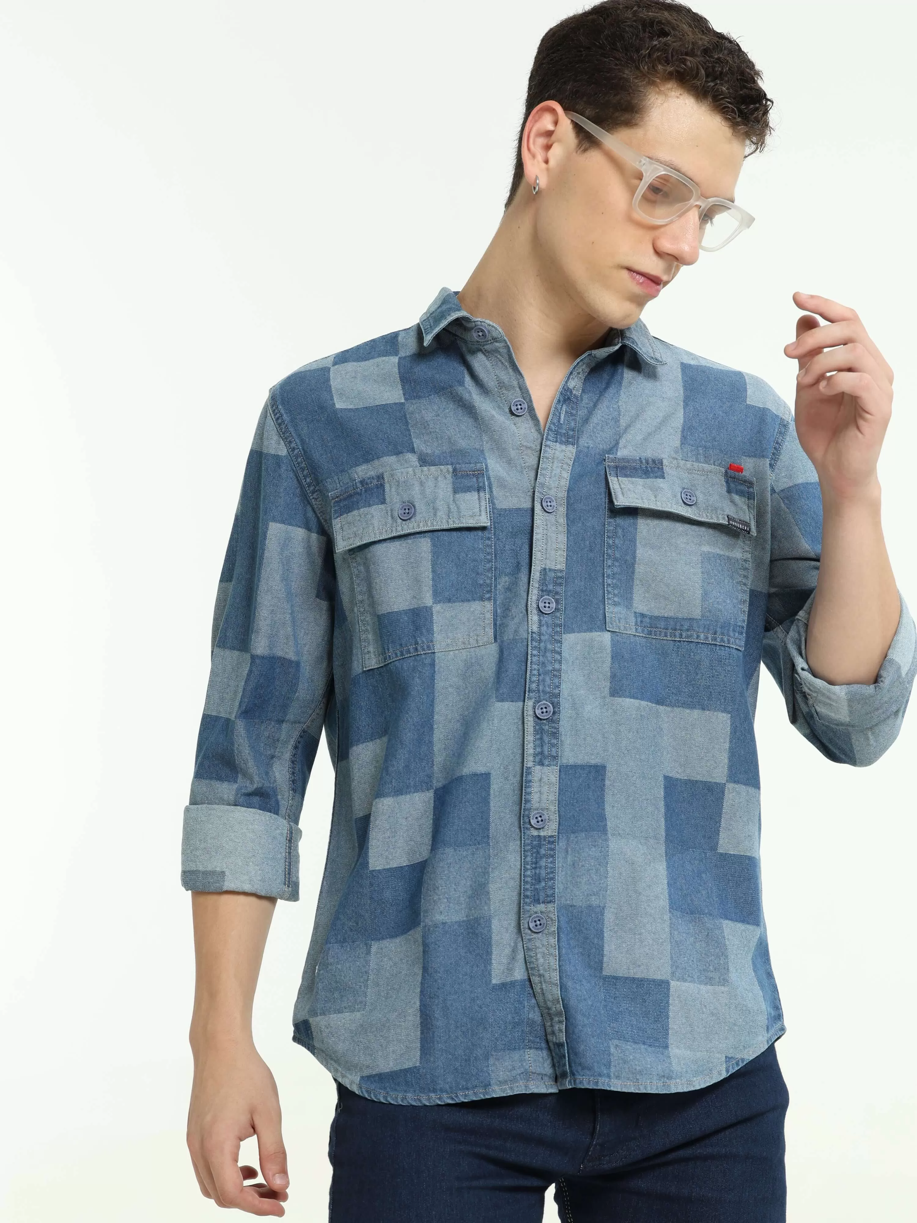 LS Denim multi blocked check shirt