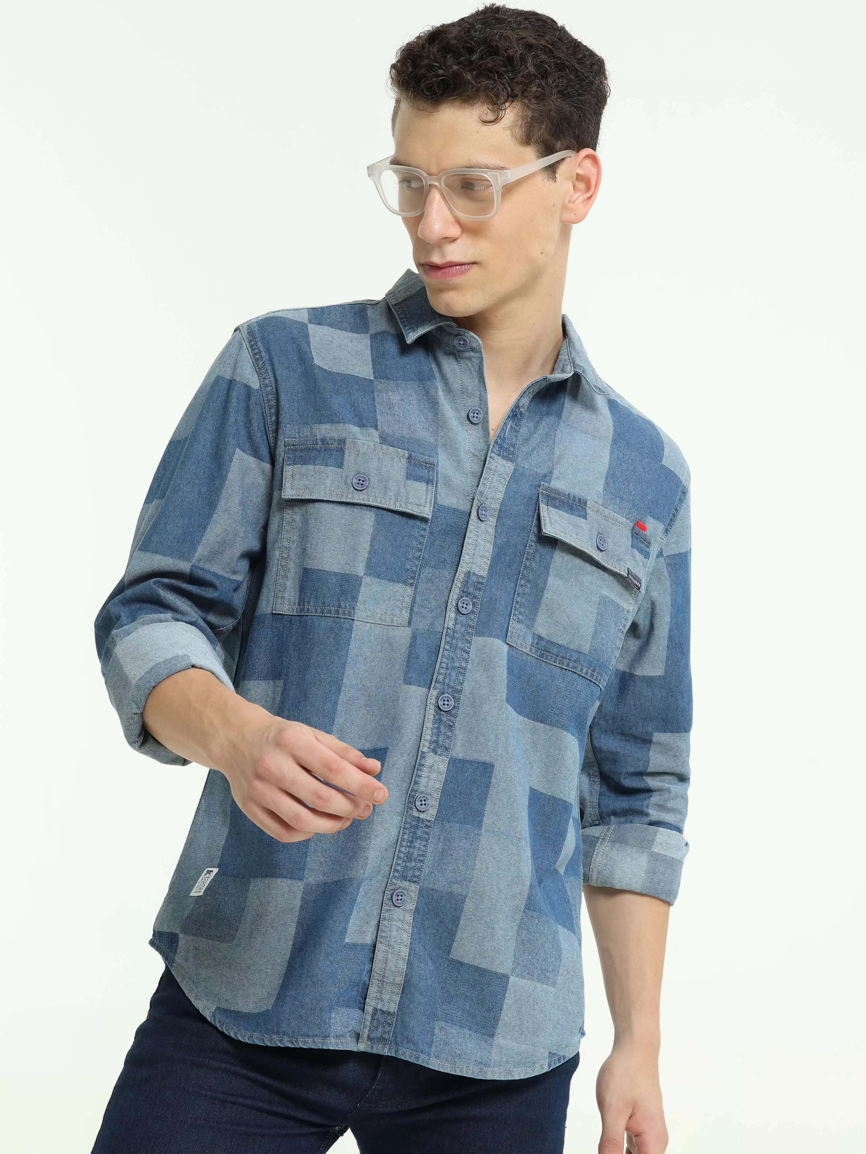 LS Denim multi blocked check shirt