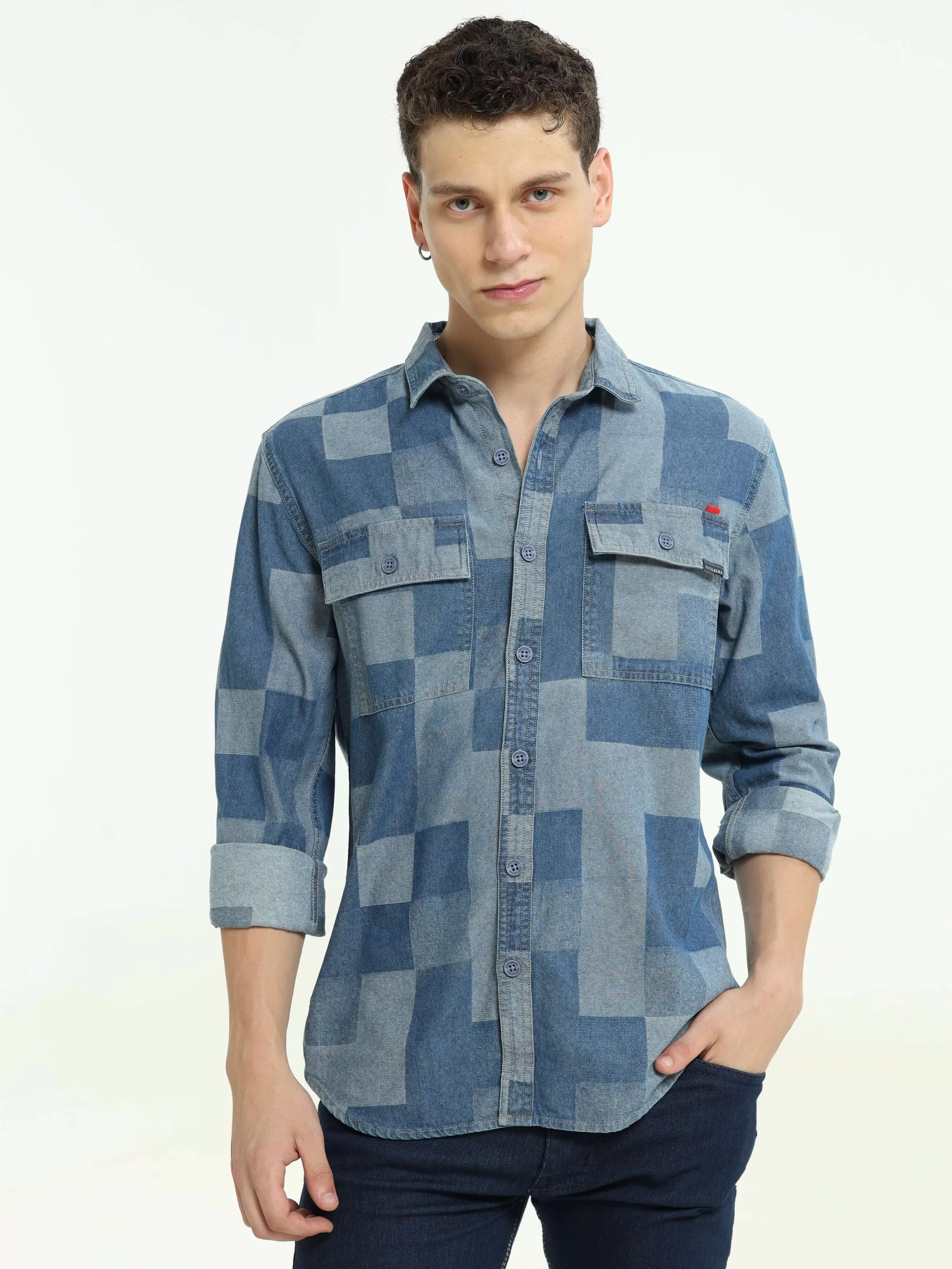 LS Denim multi blocked check shirt