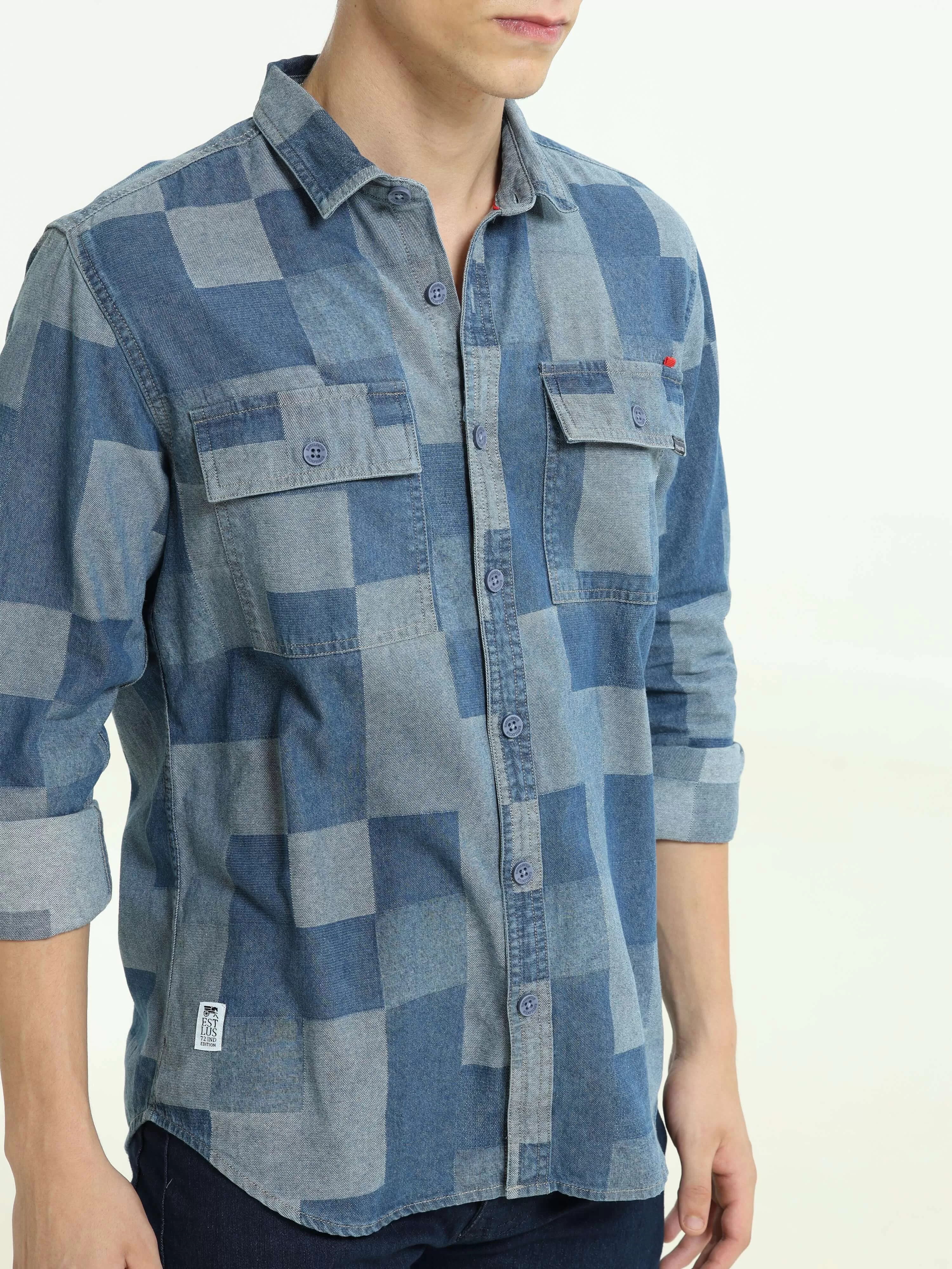 LS Denim multi blocked check shirt