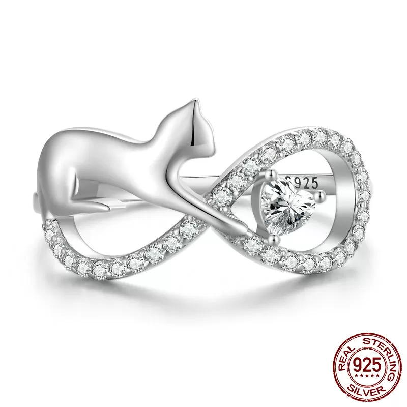 Luxurious Pure S925 Silver Cat Ring