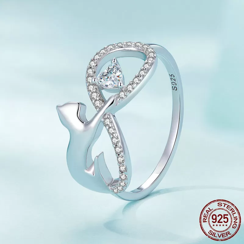 Luxurious Pure S925 Silver Cat Ring