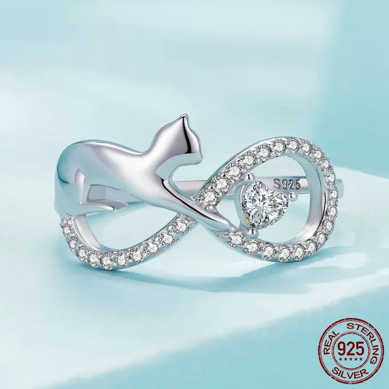 Luxurious Pure S925 Silver Cat Ring