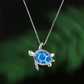 Luxurious Pure S925 Silver Opal Turtle Necklace