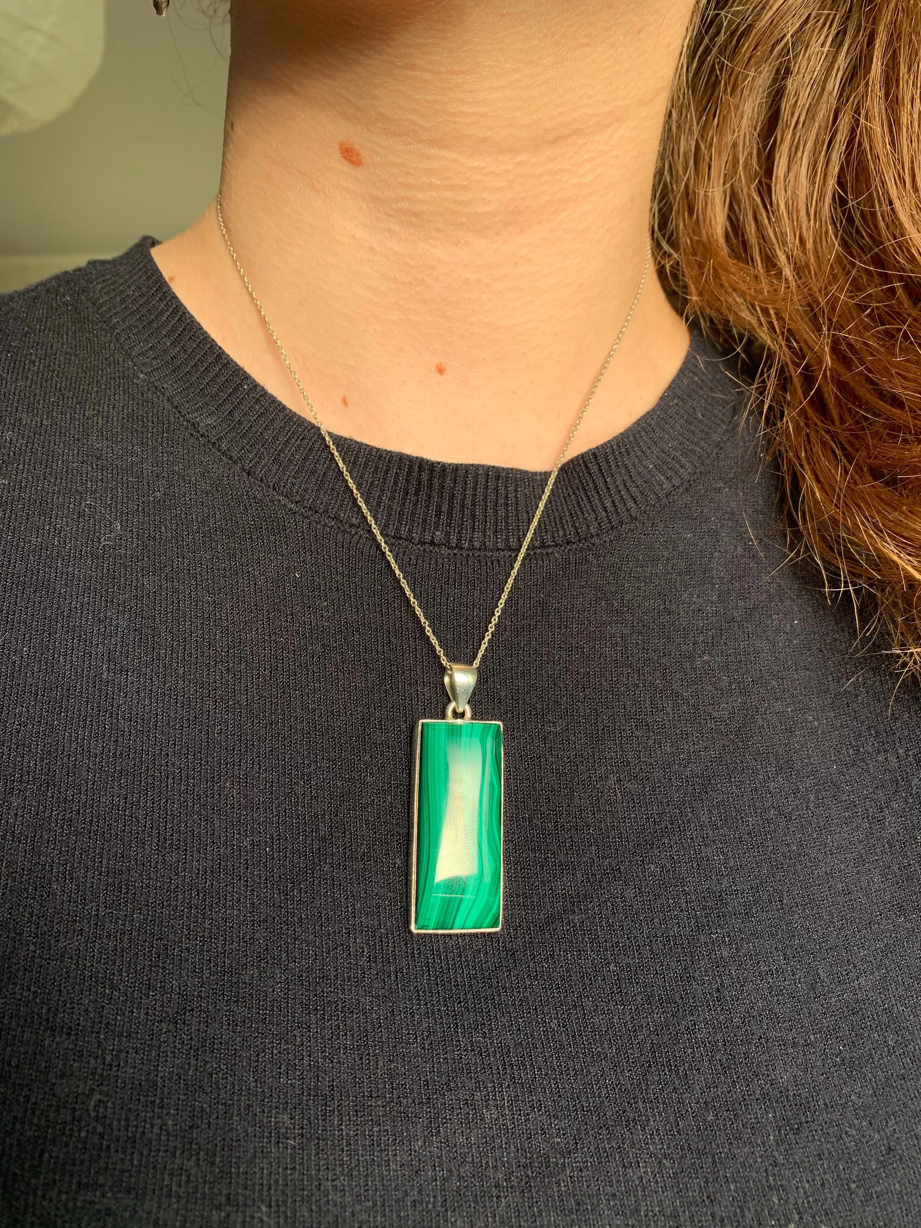 Malachite Akoni Pendant - Long Rectangle