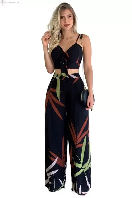 Matching Crop Top and Pants Set Floral