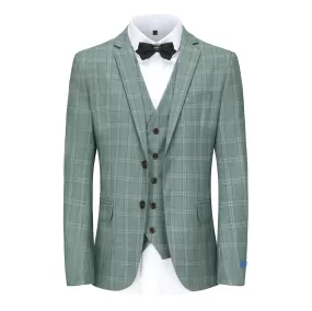 Men's 3-Piece Performance Stretch Slim Fit Green & White Plaid Suit