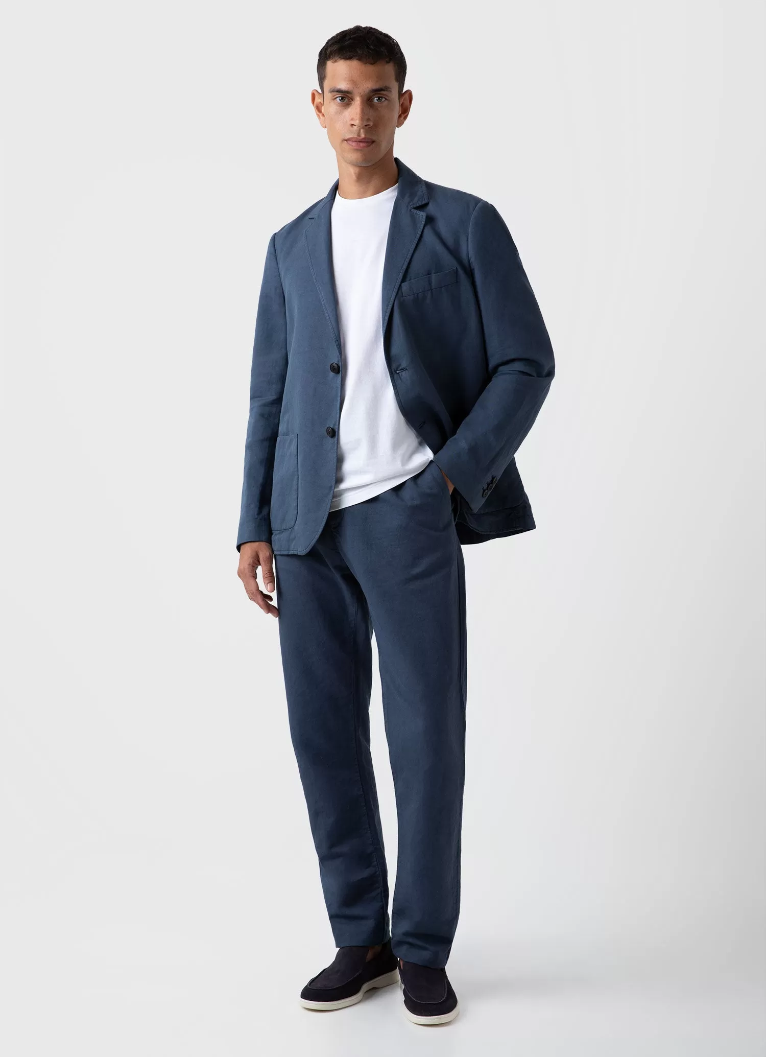 Men's Cotton Linen Two-Piece Suit in Shale Blue