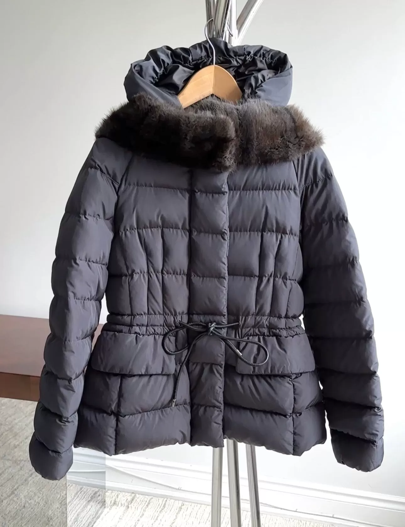 Moncler Grey Quilted Nylon Gracieux Fur Trim Hooded Down Coat - S (4/6)