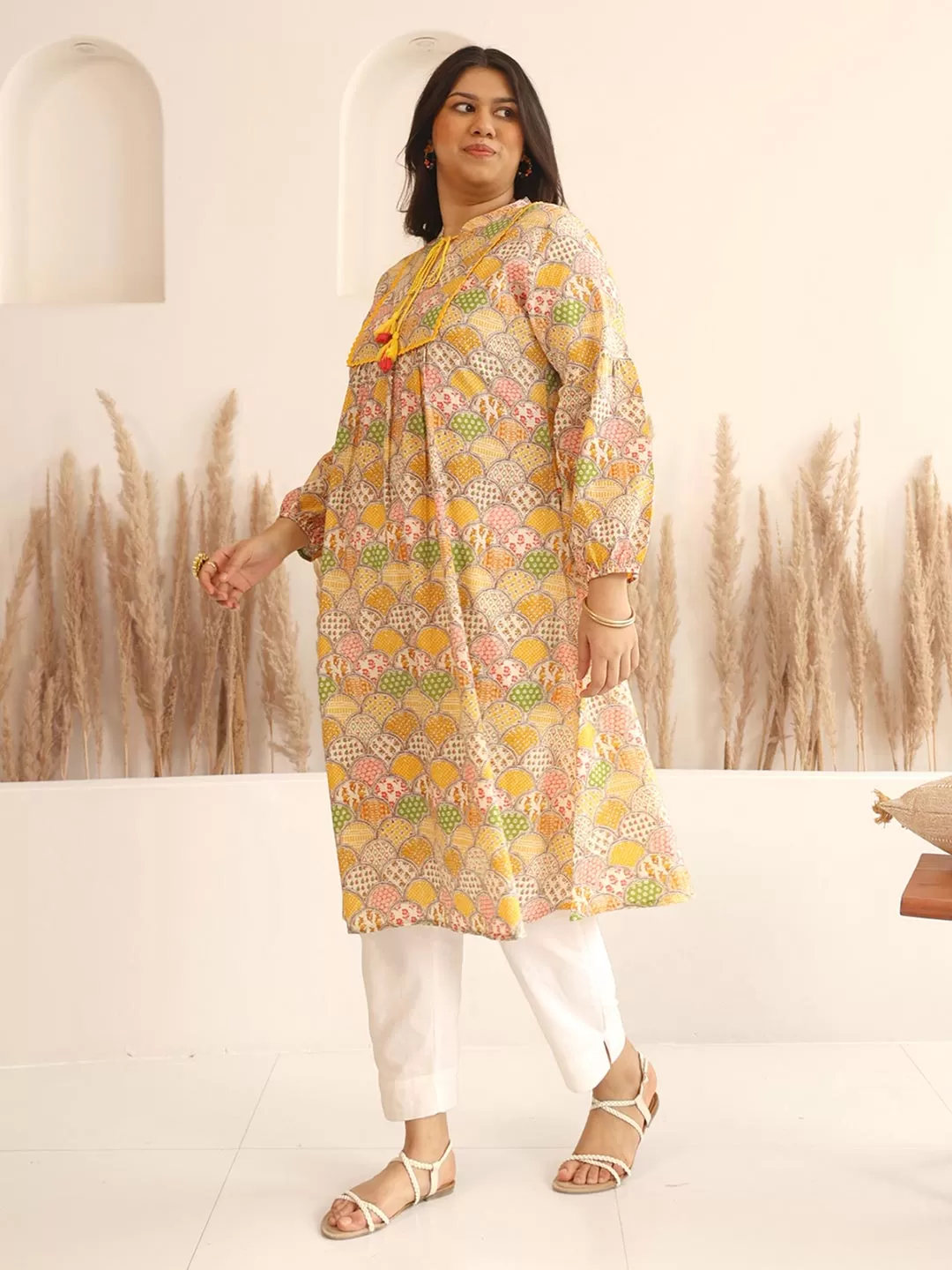 Multicolor Cotton Ethnic Motifs A Line Kurta