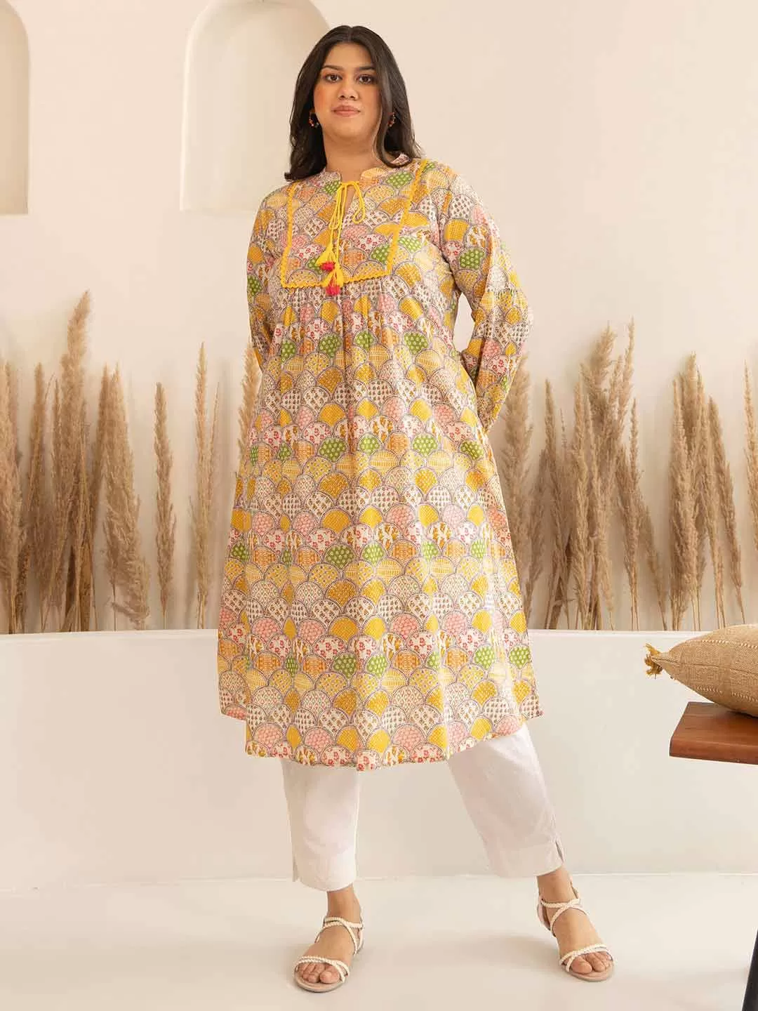 Multicolor Cotton Ethnic Motifs A Line Kurta