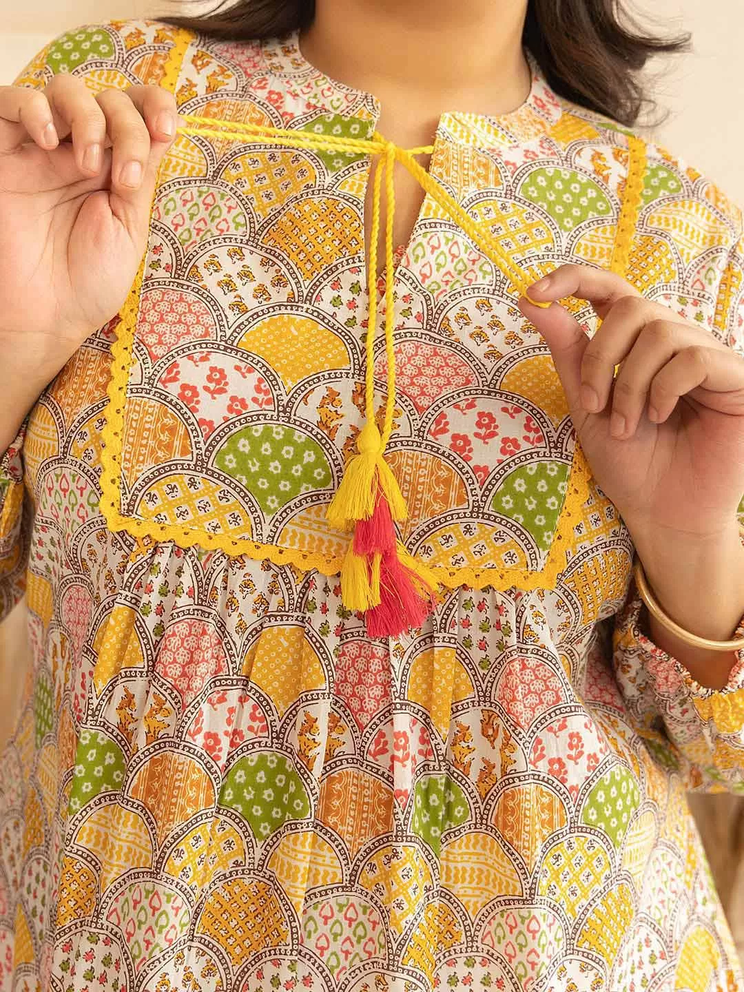 Multicolor Cotton Ethnic Motifs A Line Kurta