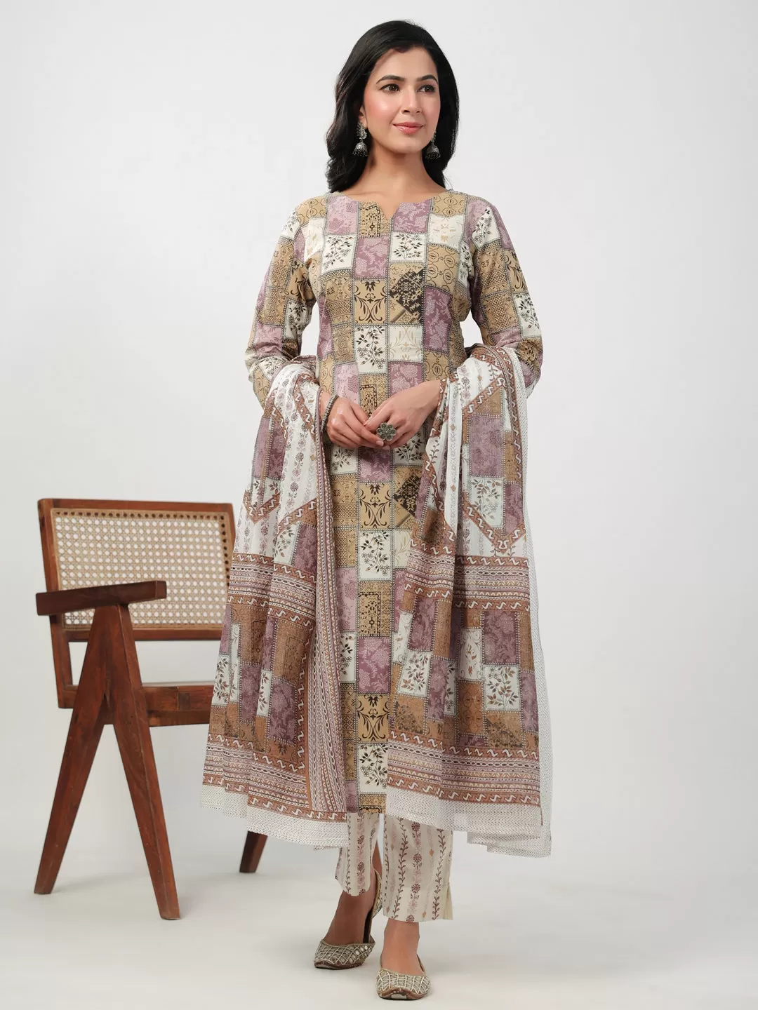 Multicolor Cotton Ethnic Motifs Kurta Set