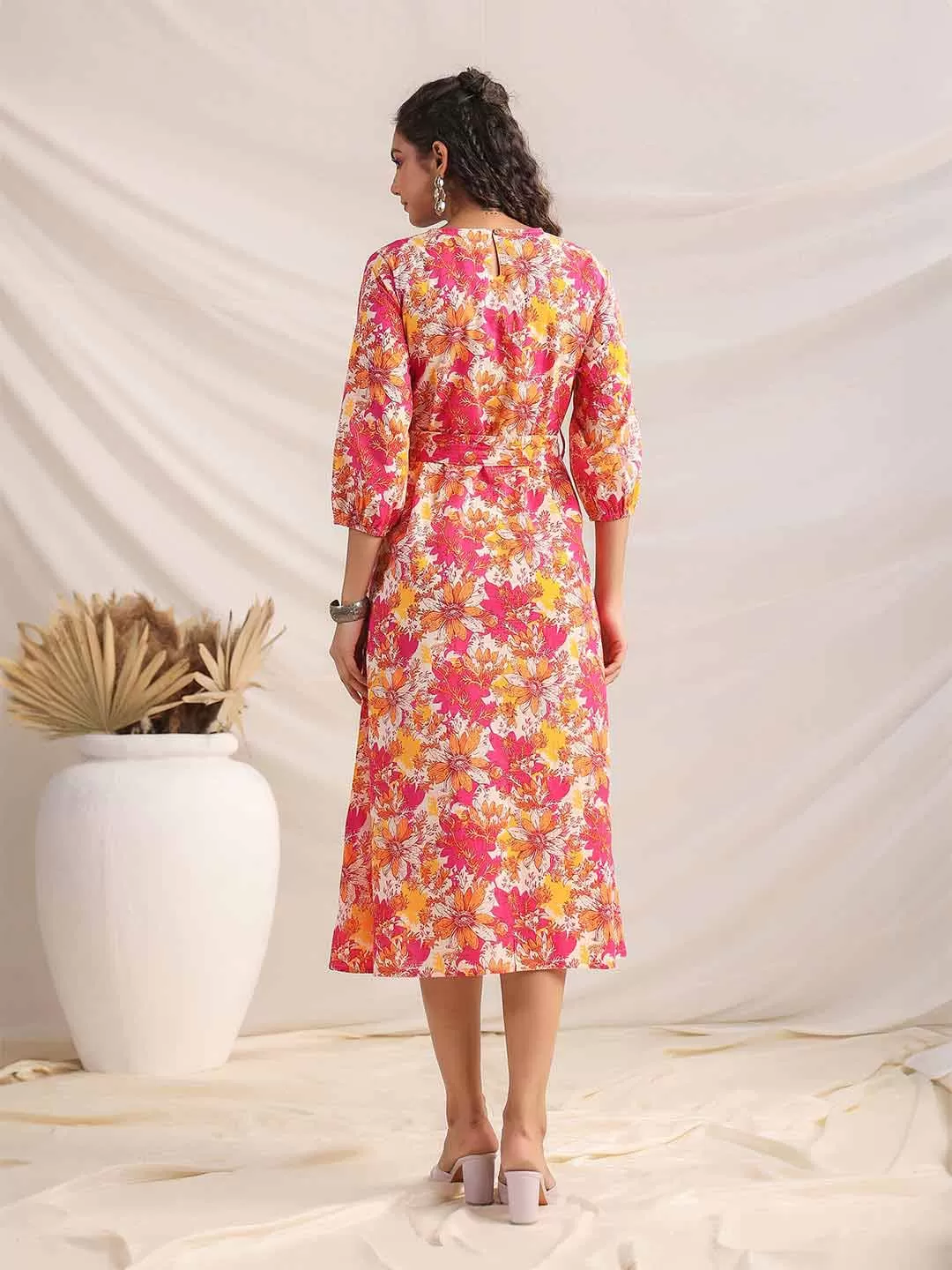 Multicolour Cotton Floral A-Line Dress