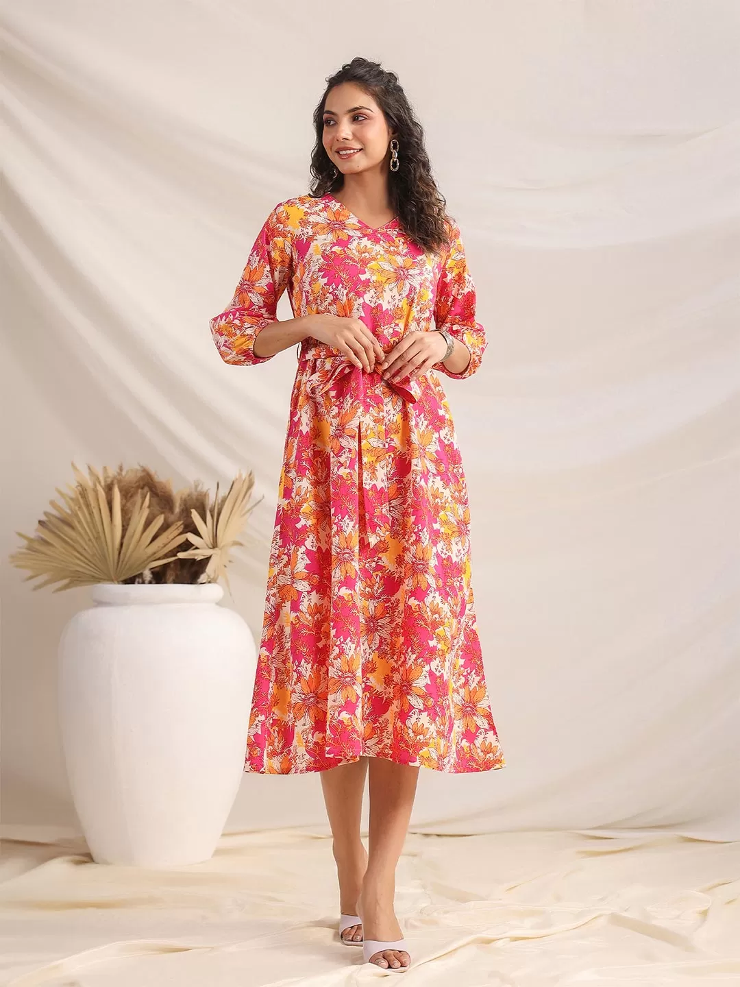 Multicolour Cotton Floral A-Line Dress