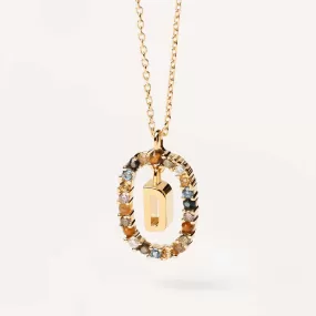 Multistone Letter D Oval Pendant