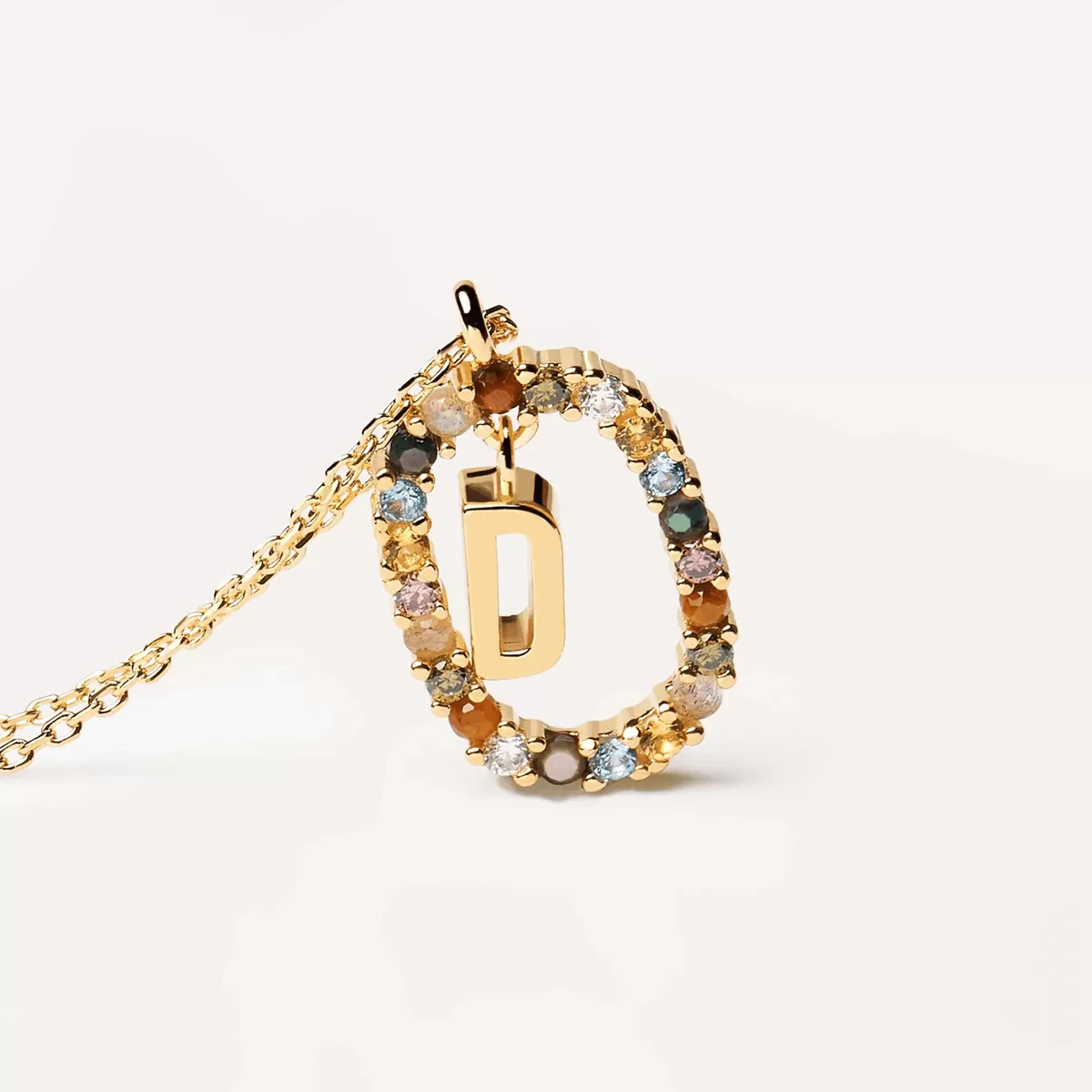 Multistone Letter D Oval Pendant