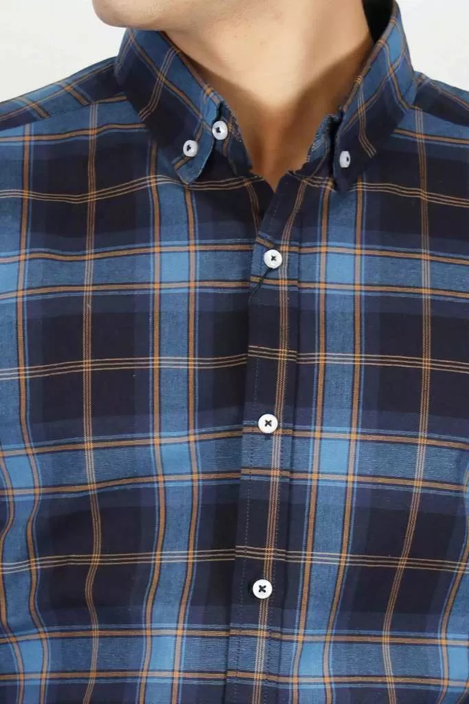 Navy & Beige Checkered Casual Shirt