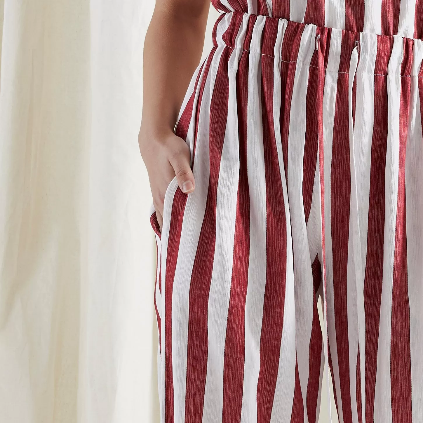 ORIGINAL SIN PANTS ~ POMEGRANATE [ Red & Whited Striped, Wide Leg Drawstring Culottes ]