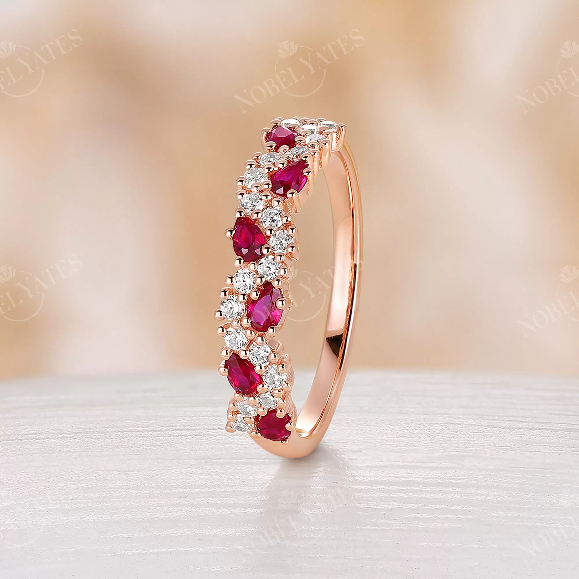 Pear Lab Ruby Vintage Cluster Wedding Band Rose Gold