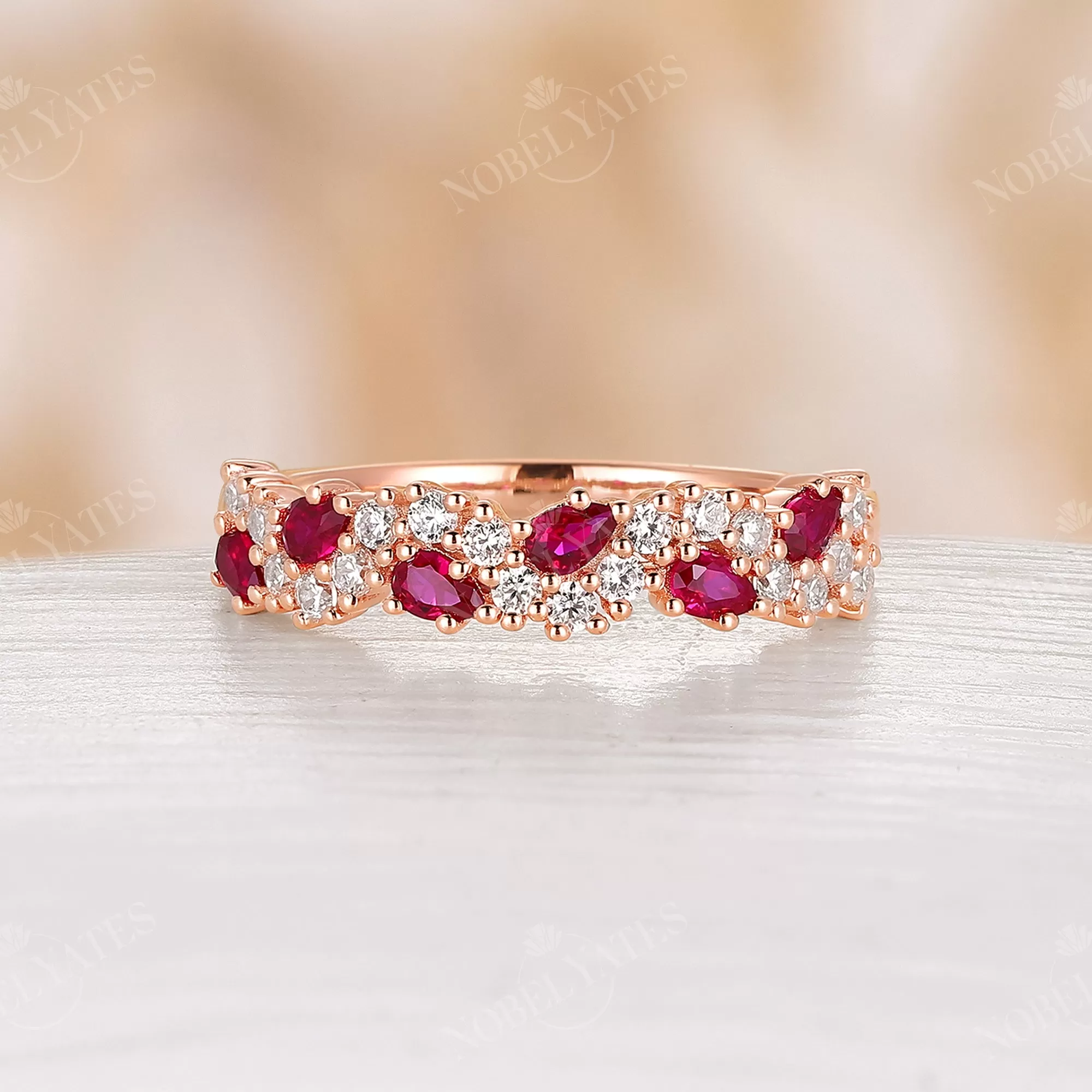 Pear Lab Ruby Vintage Cluster Wedding Band Rose Gold