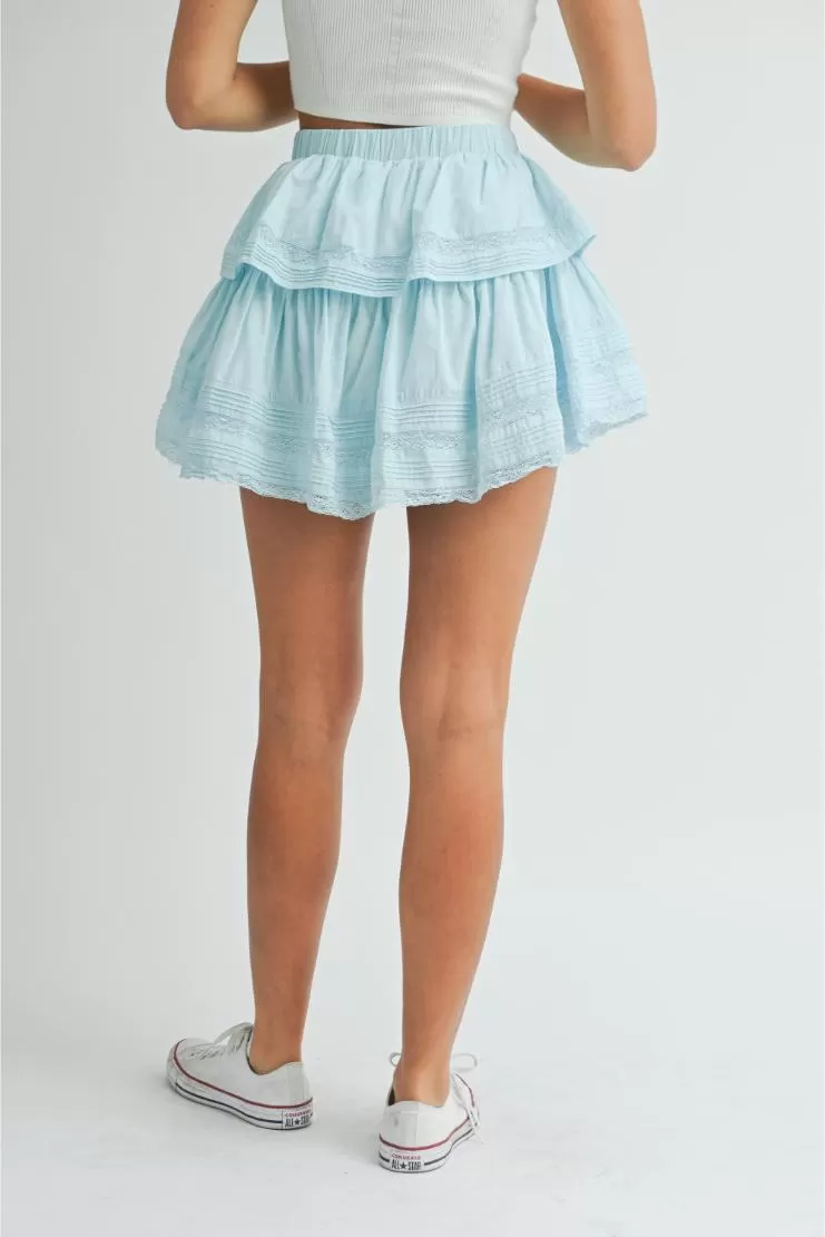 Priscilla Light Blue Ruffle Lace Mini Skirt