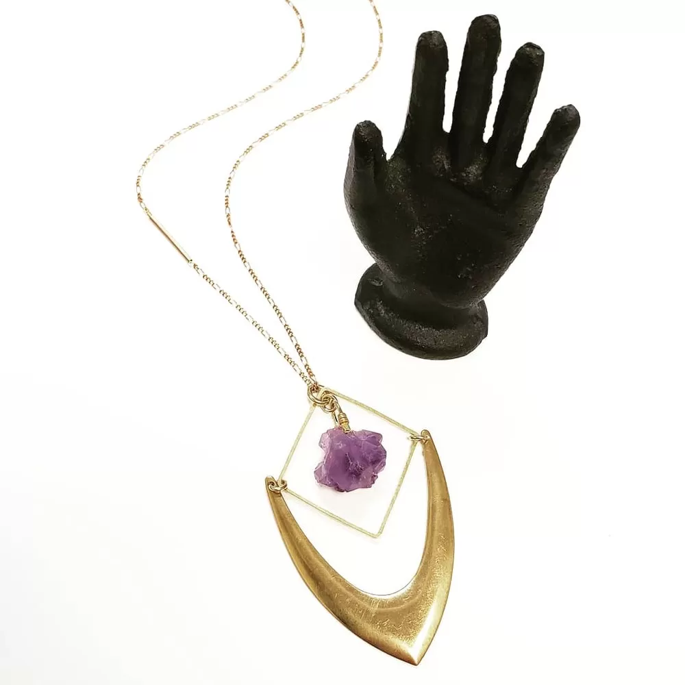 Raw Amethyst Chevron Necklace