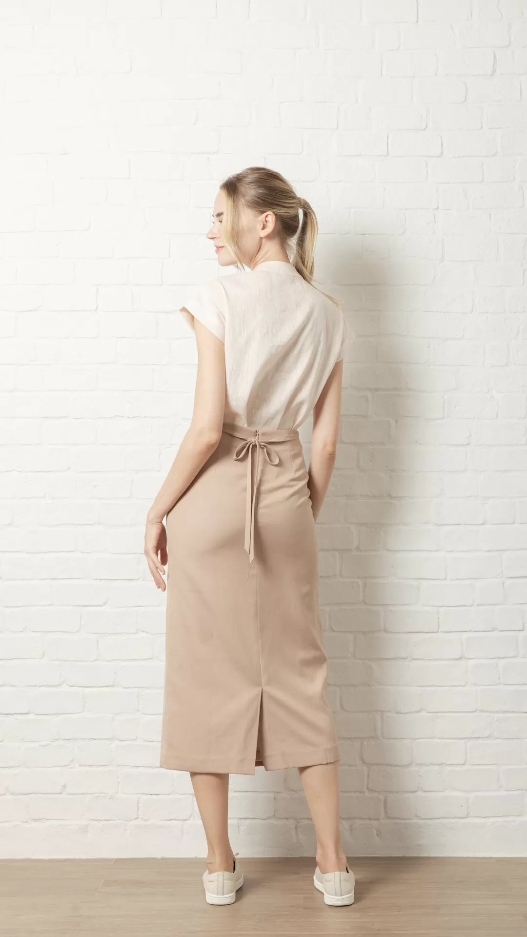 Rayon Brown Tie-Back Maxi Skirt