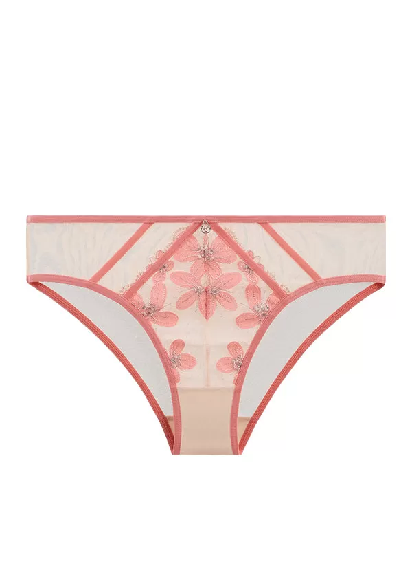 RILEY Sexy Pink Floral Embroidery Lace Brief Panties