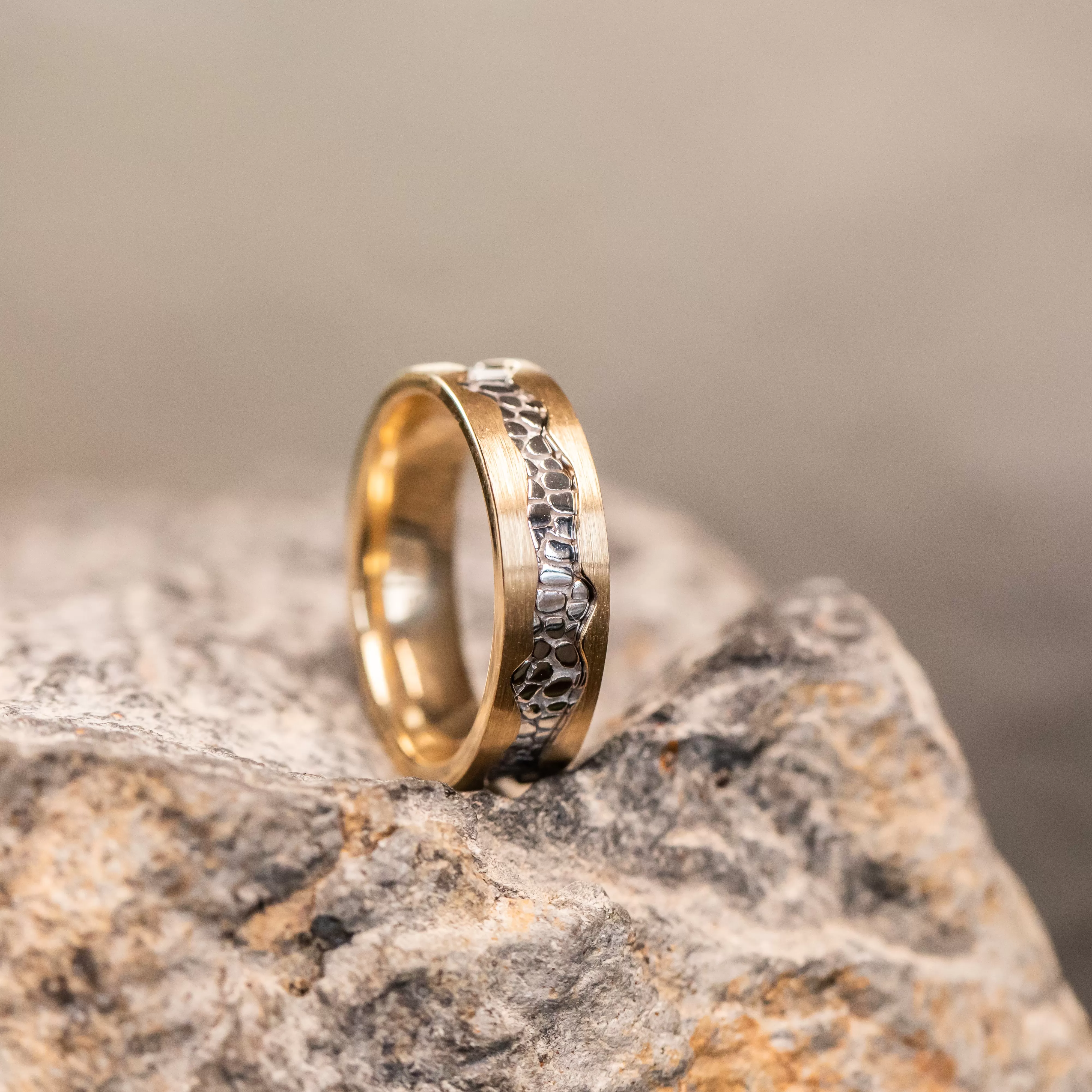 Riverbed Band in Two-Tone Gold- 6mm Recycled Gold Wedding Band