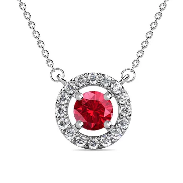 Royal 18k White Gold Plated Birthstone Halo Necklace with Round Cut Crystals