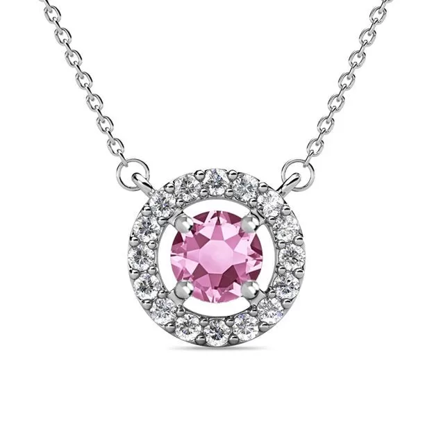 Royal 18k White Gold Plated Birthstone Halo Necklace with Round Cut Crystals