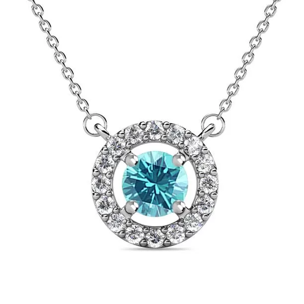 Royal 18k White Gold Plated Birthstone Halo Necklace with Round Cut Crystals