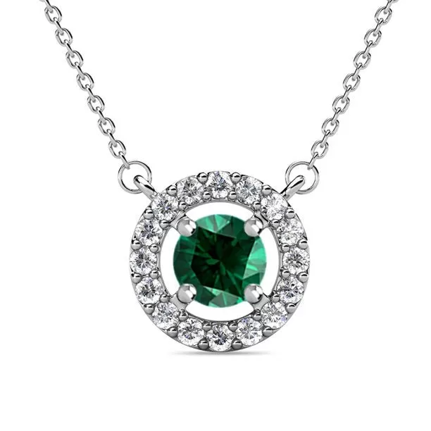 Royal 18k White Gold Plated Birthstone Halo Necklace with Round Cut Crystals