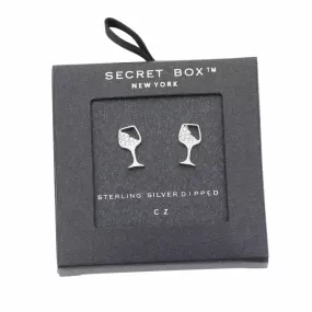 Secret Box Sterling Silver Dipped CZ Cocktail Stud Earrings