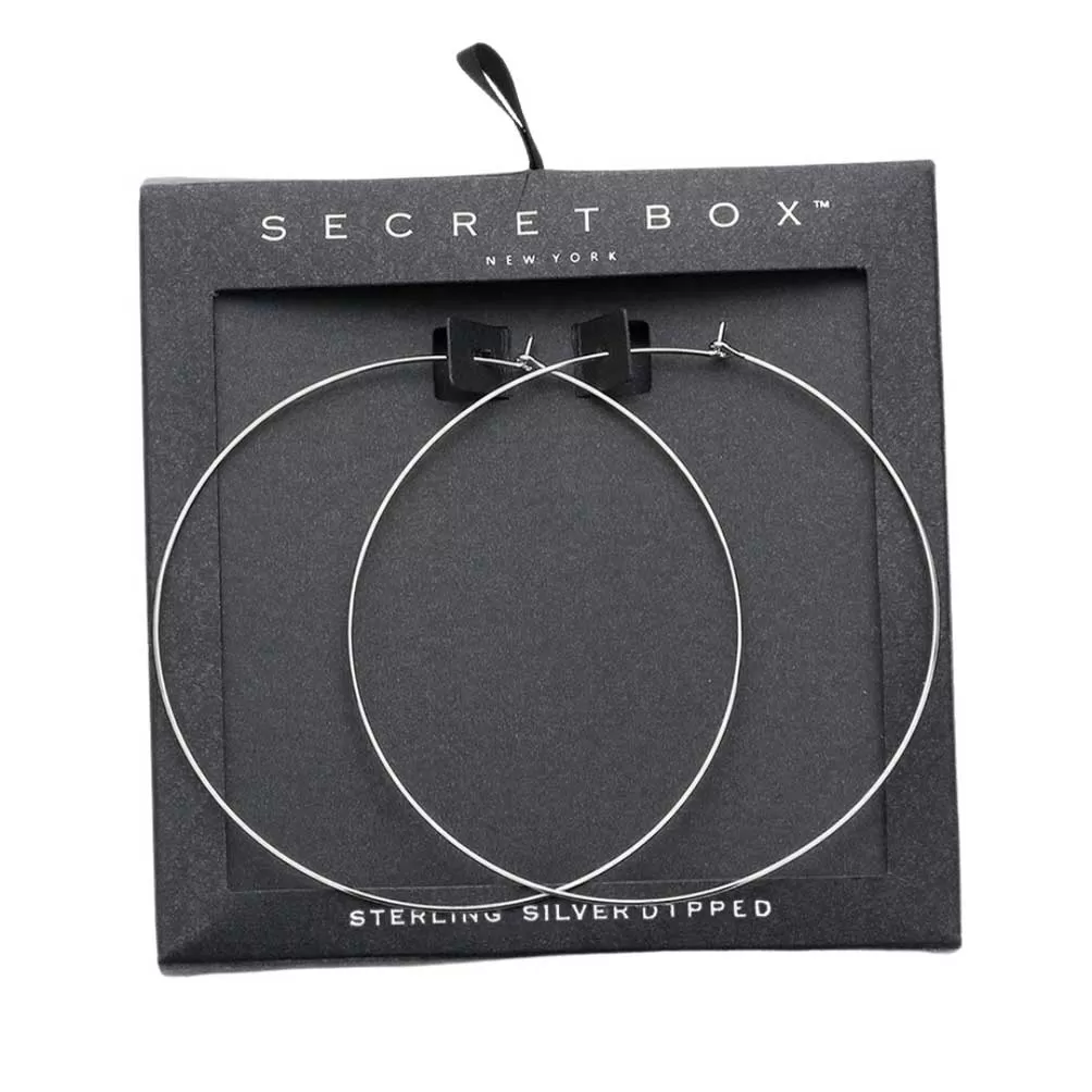 Secret Box Sterling Silver Metal Hoop Earrings