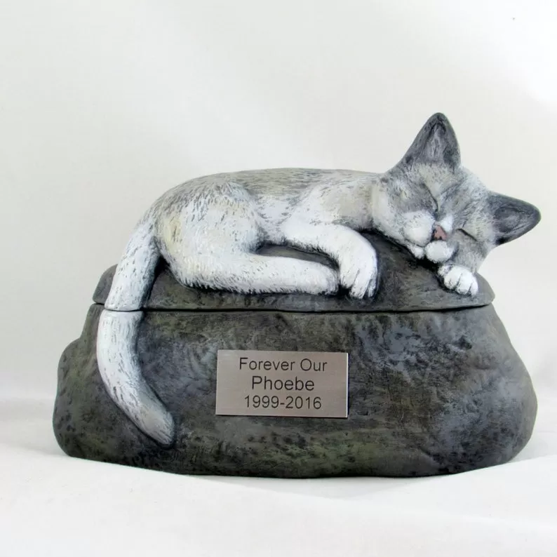 Short Haired Custom Painted Ceramic Cat Urn - No Wings