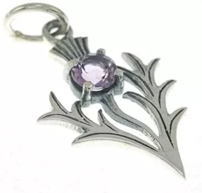 Silver Scottish Thistle Pendant with Amethyst Stone