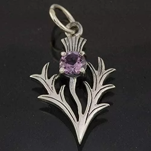 Silver Scottish Thistle Pendant with Amethyst Stone