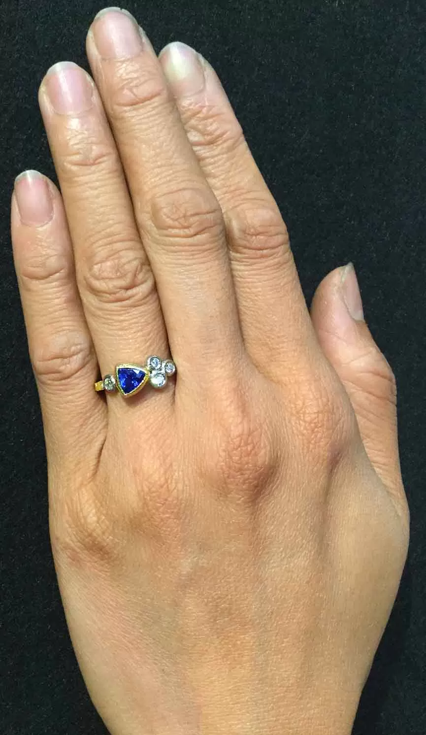 Skinny Pebbles Ring with Trillion Sapphire