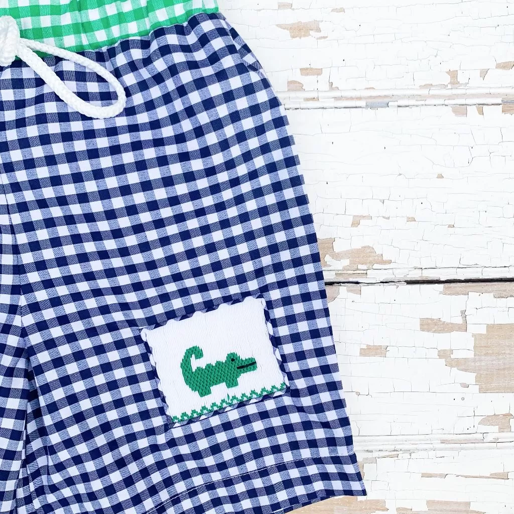 Smocked Alligator Swim Trunks